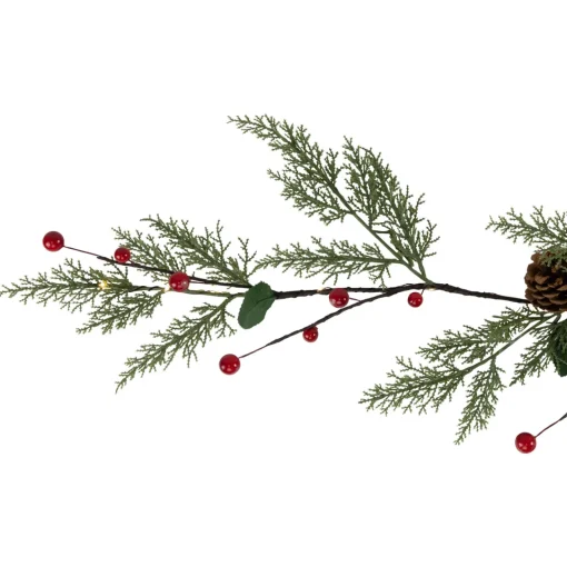 New Pre-Lit B/O Pinecone, Berry and Leaf Christmas Garland - 4.5' - Warm White Lights Pre Lit