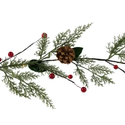 New Pre-Lit B/O Pinecone, Berry and Leaf Christmas Garland - 4.5' - Warm White Lights Pre Lit