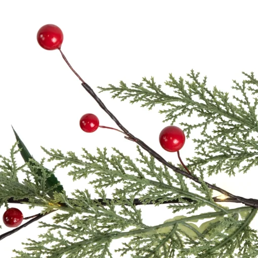 New Pre-Lit B/O Pinecone, Berry and Leaf Christmas Garland - 4.5' - Warm White Lights Pre Lit