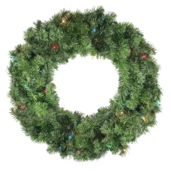 Clearance Pre-Lit Canadian Pine Artificial Christmas Wreath - 24" - Multi Lights Pre Lit
