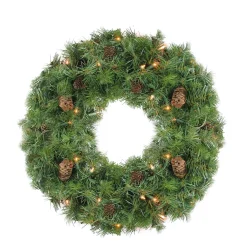 Clearance Pre-Lit Dakota Pine and Pinecone Artificial Christmas Wreath - 24" - Clear Lights Pre Lit