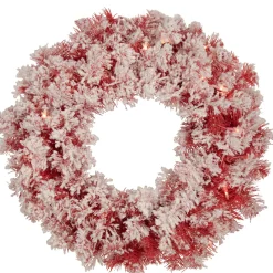 Best Pre-Lit Flocked Red Artificial Christmas Wreath, 24-Inch, Clear Lights Colorful