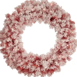 Hot Pre-Lit Flocked Red Artificial Christmas Wreath, 36 Inch, Clear Lights Colorful