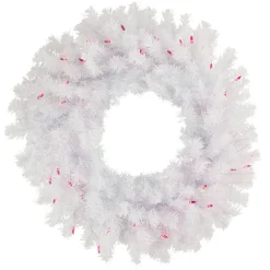 Online Pre-Lit Geneva White Spruce Artificial Christmas Wreath, 24-Inch, Pink Lights Colorful