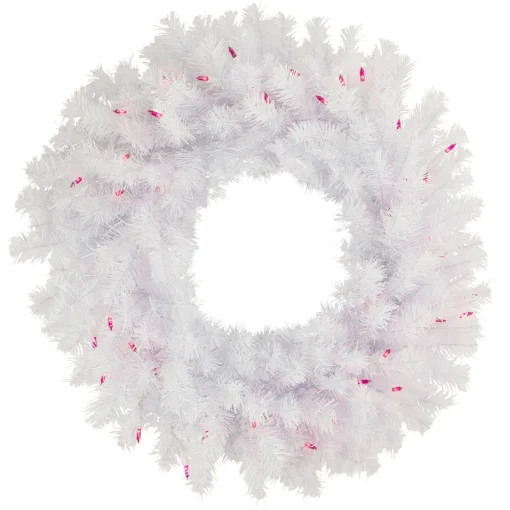Online Pre-Lit Geneva White Spruce Artificial Christmas Wreath, 24-Inch, Pink Lights Colorful