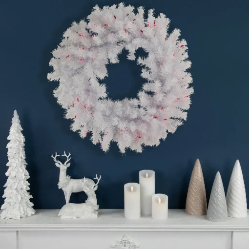 Online Pre-Lit Geneva White Spruce Artificial Christmas Wreath, 24-Inch, Pink Lights Colorful