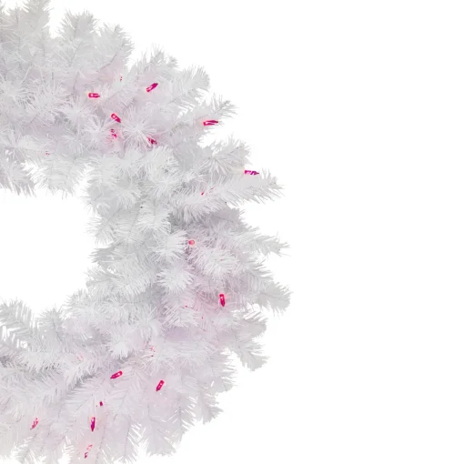Online Pre-Lit Geneva White Spruce Artificial Christmas Wreath, 24-Inch, Pink Lights Colorful