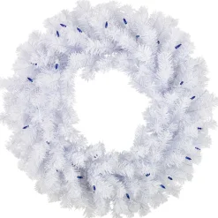 Discount Pre-Lit Geneva White Spruce Artificial Christmas Wreath, 24-Inch, Blue Lights Colorful