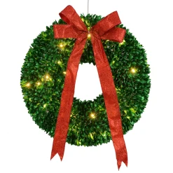Discount Pre-Lit Glittered Leaves Artificial Christmas Wreath - 28-Inch, Clear Lights Colorful