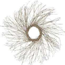 Clearance Pre-lit Glittered Twig and Snowflake Christmas Wreath - 28" - Warm White LED Lights Pre Lit