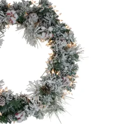 Outlet Pre-lit Heavily Flocked Pine Artificial Christmas Wreath - 24" - Clear Lights Pre Lit