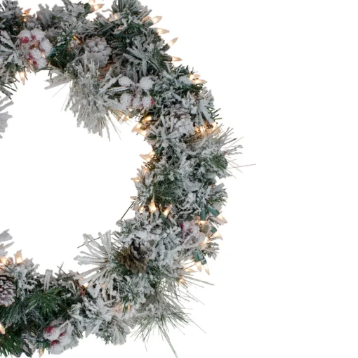 Outlet Pre-lit Heavily Flocked Pine Artificial Christmas Wreath - 24" - Clear Lights Pre Lit