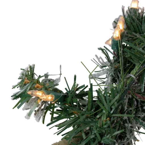 Outlet Pre-lit Heavily Flocked Pine Artificial Christmas Wreath - 24" - Clear Lights Pre Lit