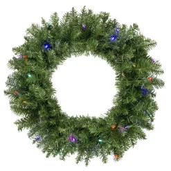 Clearance Pre-Lit Rockwood Pine Artificial Christmas Wreath, 24-Inch, Multi LED Lights Pre Lit