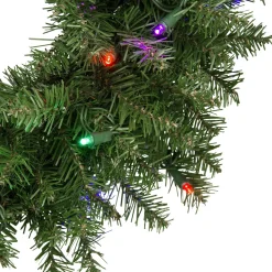 Clearance Pre-Lit Rockwood Pine Artificial Christmas Wreath, 24-Inch, Multi LED Lights Pre Lit