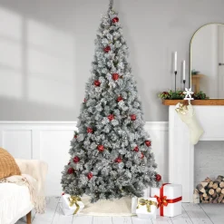 Clearance Pre-Lit Snowy Bristle Pine Artificial Christmas Tree - 7.5' - Warm White LED Lights Pre-Lit
