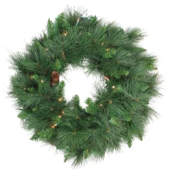 Discount Pre-Lit White Valley Pine Artificial Christmas Wreath - 24" - Clear Lights Pre Lit