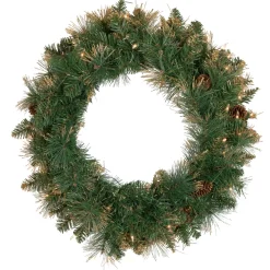 Pre-Lit Yorkshire Pine Artificial Christmas Wreath, 24-Inch, Clear Lights Pre Lit