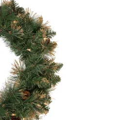 Pre-Lit Yorkshire Pine Artificial Christmas Wreath, 24-Inch, Clear Lights Pre Lit
