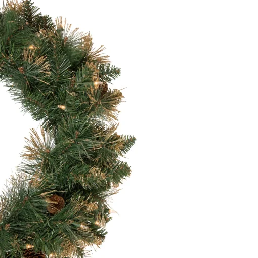 Pre-Lit Yorkshire Pine Artificial Christmas Wreath, 24-Inch, Clear Lights Pre Lit