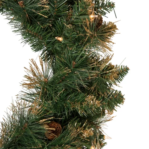 Pre-Lit Yorkshire Pine Artificial Christmas Wreath, 24-Inch, Clear Lights Pre Lit