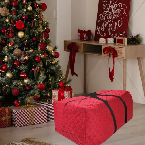 Quilted Red Christmas Holiday Storage Bag Storage