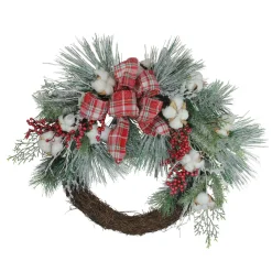 Best Real Touch™? Iced Mixed Pine and Holly Berry Artificial Christmas Wreath - 24" - Unlit Pre Decorated