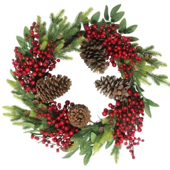 New Real Touch™ Pinecone and Berry Artificial Christmas Wreath - 22" - Unlit Unlit