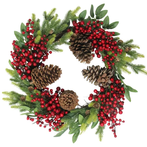 New Real Touch™ Pinecone and Berry Artificial Christmas Wreath - 22" - Unlit Unlit