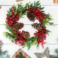 New Real Touch™ Pinecone and Berry Artificial Christmas Wreath - 22" - Unlit Unlit