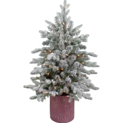 Best Real Touch™? Pre-Lit Medium Saratoga Spruce Flocked Artificial Potted Christmas Tree 4' - Clear Lights Potted
