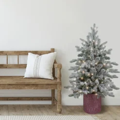 Best Real Touch™? Pre-Lit Medium Saratoga Spruce Flocked Artificial Potted Christmas Tree 4' - Clear Lights Potted
