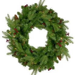 Outlet Real Touch™? Pre-Lit Mixed Winter Berry Pine Artificial Christmas Wreath - 24" - Clear Lights Pre Lit
