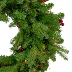 Outlet Real Touch™? Pre-Lit Mixed Winter Berry Pine Artificial Christmas Wreath - 24" - Clear Lights Pre Lit