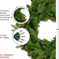 Outlet Real Touch™? Pre-Lit Mixed Winter Berry Pine Artificial Christmas Wreath - 24