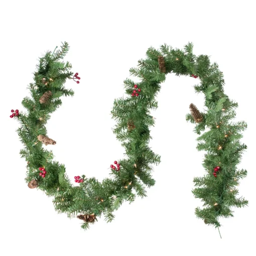 Online Real Touch™? Pre-Lit Noble Fir with Berries Artificial Christmas Garland - 9' x 10" - Clear Lights Pre Lit