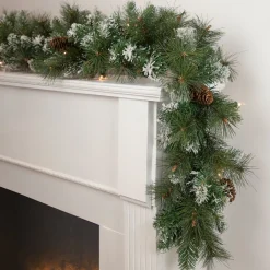 Clearance Real Touch™? Pre-lit Snow Valley Pine Artificial Christmas Garland - 9' x 10" - Clear Lights Frosted & Flocked