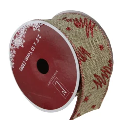 Sale Red and Beige Christmas Tree Wired Craft Ribbon 2.5" x 10 Yards Ribbons & Bows