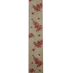 Sale Red and Beige Christmas Tree Wired Craft Ribbon 2.5" x 10 Yards Ribbons & Bows