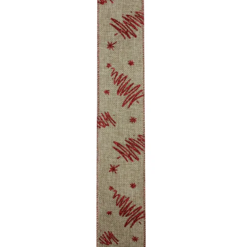 Sale Red and Beige Christmas Tree Wired Craft Ribbon 2.5" x 10 Yards Ribbons & Bows