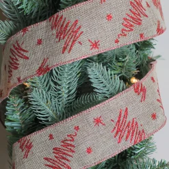 Sale Red and Beige Christmas Tree Wired Craft Ribbon 2.5