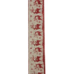Sale Red and Beige Reindeer Burlap Wired Christmas Craft Ribbon 2.5" x 10 Yards Ribbons & Bows