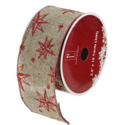 Best Red and Beige Star Wired Christmas Craft Ribbon 2.5" x 10 Yards Ribbons & Bows