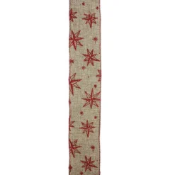 Best Red and Beige Star Wired Christmas Craft Ribbon 2.5" x 10 Yards Ribbons & Bows