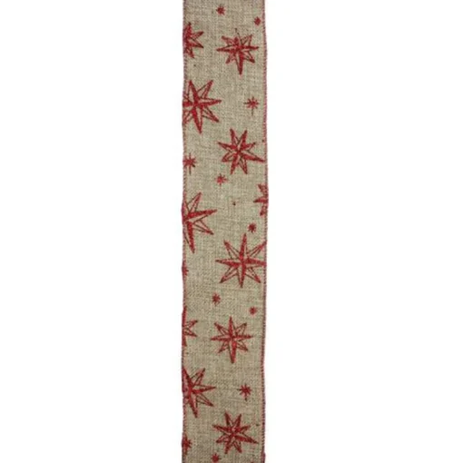 Best Red and Beige Star Wired Christmas Craft Ribbon 2.5" x 10 Yards Ribbons & Bows