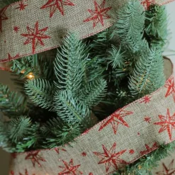 Best Red and Beige Star Wired Christmas Craft Ribbon 2.5