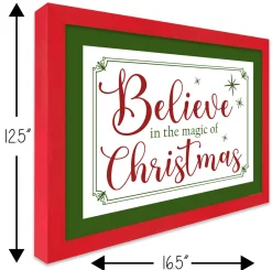 Red and Green Believe in the Magic of Christmas 12.5" x 16.5" Framed Christmas Wall Decor Sign Poster in a Natural Wooden Frame with UV Acrylic Wall