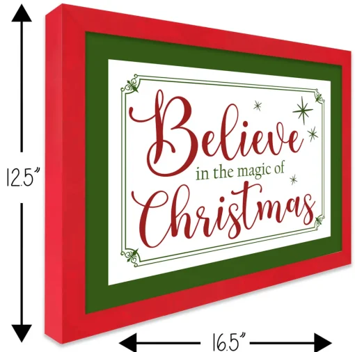 Red and Green Believe in the Magic of Christmas 12.5" x 16.5" Framed Christmas Wall Decor Sign Poster in a Natural Wooden Frame with UV Acrylic Wall