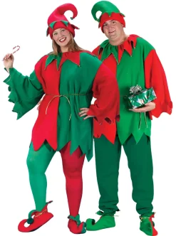 Red and Green Elf Adult Christmas Costume Set - Plus Size Costumes