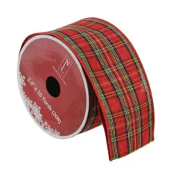 Sale Red and Green Plaid Wired Christmas Craft Ribbon 2.5" x 10 Yards Ribbons & Bows